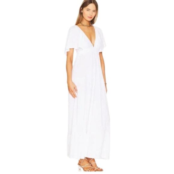FREE PEOPLE BEACH Dress‎ Medium La La Maxi V-Neck Flutter Sleeves Flouncy Tiered - Picture 1 of 16